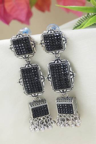 Ethnic silver oxidized indian wedding bollywood boho earrings for women (e3322oxb)