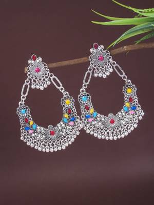 Indian wedding bollywood silver oxidized afghani style dangle earrings for women (e3323oxmul) 1