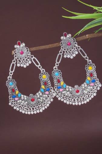 Indian wedding bollywood silver oxidized afghani style dangle earrings for women (e3323oxmul)
