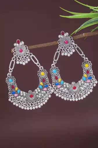 Indian wedding bollywood silver oxidized afghani style dangle earrings for women (e3323oxmul)