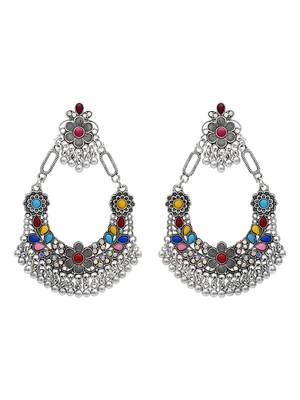Indian wedding bollywood silver oxidized afghani style dangle earrings for women (e3323oxmul) 2