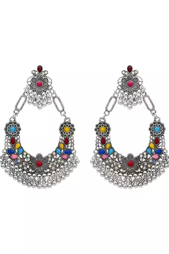 Indian wedding bollywood silver oxidized afghani style dangle earrings for women (e3323oxmul)