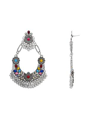 Indian wedding bollywood silver oxidized afghani style dangle earrings for women (e3323oxmul) 3