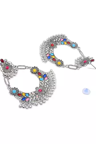 Indian wedding bollywood silver oxidized afghani style dangle earrings for women (e3323oxmul)