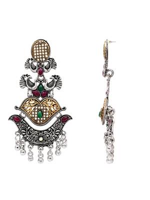 Ethnic silver oxidized indian wedding bollywood peacock statement jhumka earrings for women (e3330oxmg) 5