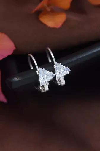 Stylish trillion-cut lever back drop small fancy earrings for women (e3334w)