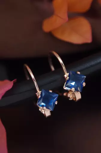 Rose  stylish square-cut lever back drop small fancy earrings for women (blue)