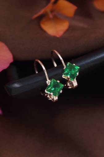 Rose  stylish square-cut lever back drop small fancy earrings for women (green)