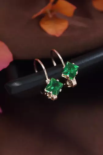 Rose  stylish square-cut lever back drop small fancy earrings for women (green)