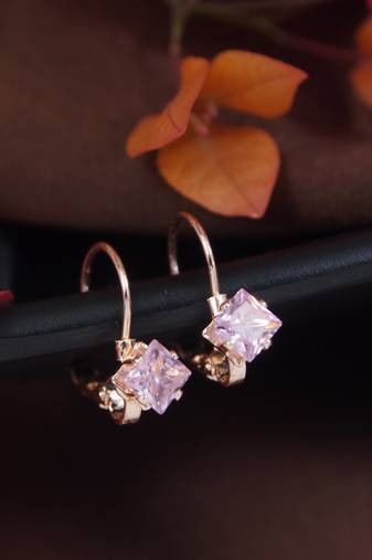 Rose  stylish square-cut lever back drop small fancy earrings for women (pink)