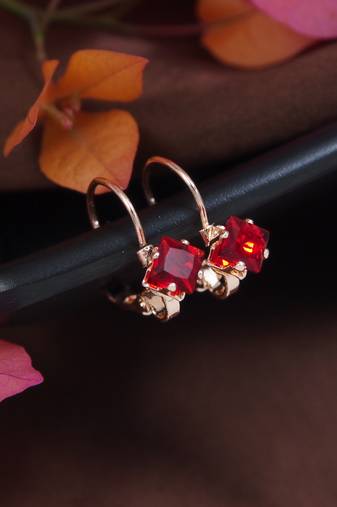 Rose  stylish square-cut lever back drop small fancy earrings for women (red)