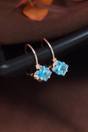 Rose  stylish square-cut lever back drop small fancy earrings for women (sky blue)