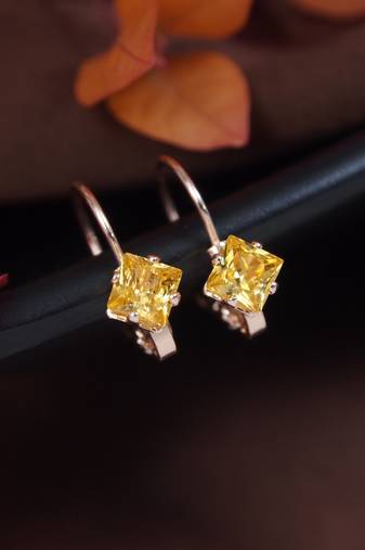 Rose  stylish square-cut lever back drop small fancy earrings for women (yellow)