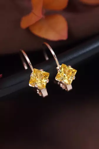Rose  stylish square-cut lever back drop small fancy earrings for women (yellow)