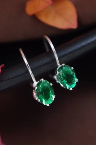 Stylish oval-cut lever back drop small fancy earrings for women (green)