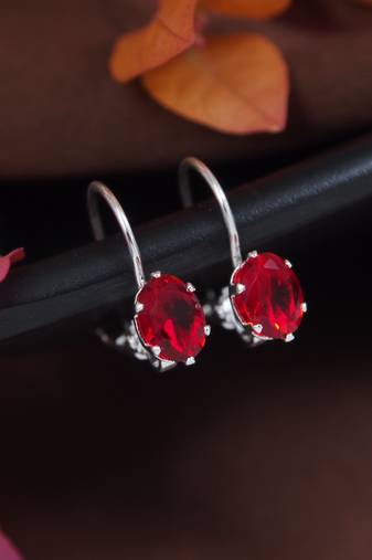 Stylish oval-cut lever back drop small fancy earrings for women (red)