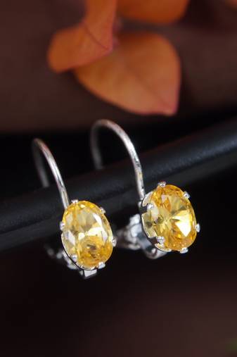 Stylish oval-cut lever back drop small fancy earrings for women (yellow)