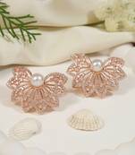 Rose  cubic zirconia and american diamond fashionable pearl look stud earrings for women 