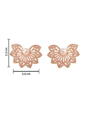 Rose  cubic zirconia and american diamond fashionable pearl look stud earrings for women  5
