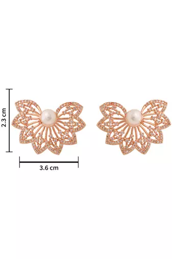 Rose  cubic zirconia and american diamond fashionable pearl look stud earrings for women 