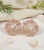 Rose  cubic zirconia and american diamond fashionable pearl look stud earrings for women 