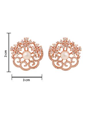 Rose  cubic zirconia and american diamond fashionable pearl look stud earrings for women  5