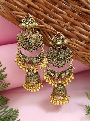 Traditional style jhumka with ghungroo earrings for women  1