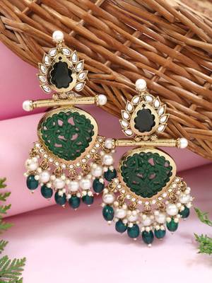 Traditional kundan & pearl style dangle earrings for women  1