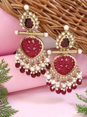 Traditional kundan & pearl style dangle earrings for women  1