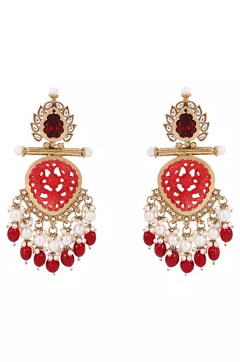 Traditional kundan & pearl style dangle earrings for women 