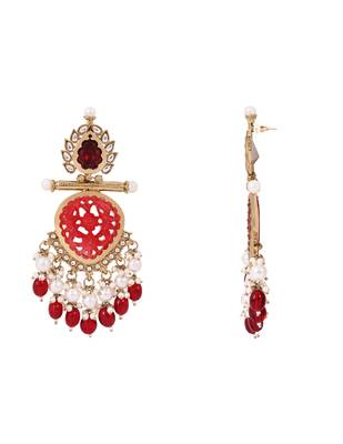 Traditional kundan & pearl style dangle earrings for women  3