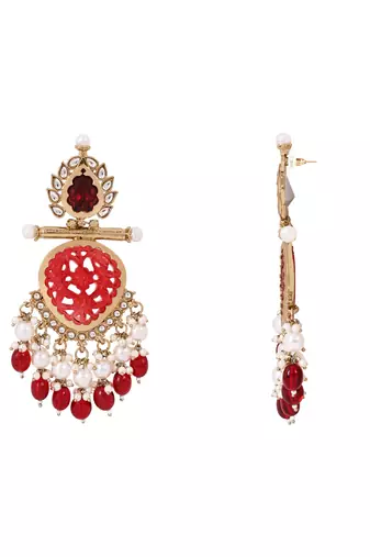 Traditional kundan & pearl style dangle earrings for women 
