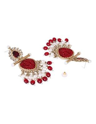 Traditional kundan & pearl style dangle earrings for women  4