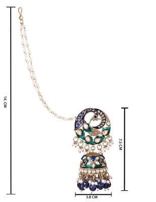 Traditional meenakari kundan jhumka with ear chain for women  4