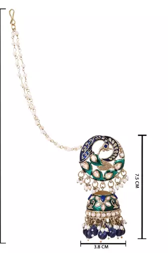 Traditional meenakari kundan jhumka with ear chain for women 