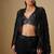 Black embroidered satin cape set