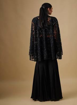 Black embroidered satin cape set 3