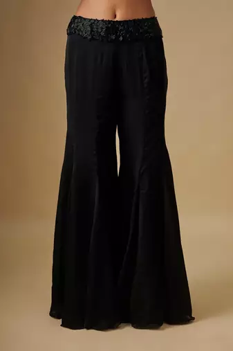 Black embroidered satin cape set