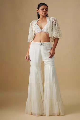 Ivory embroidered satin cape set