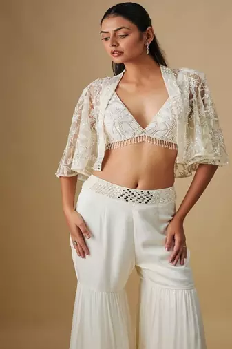 Ivory embroidered satin cape set