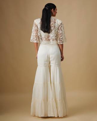 Ivory embroidered satin cape set 3