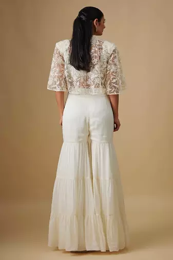 Ivory embroidered satin cape set