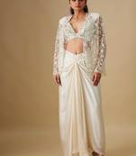 Ivory embroidered satin cape set