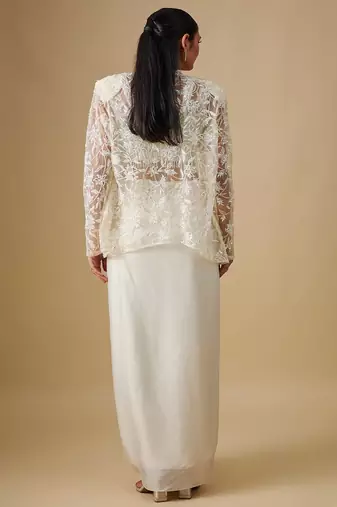 Ivory embroidered satin cape set