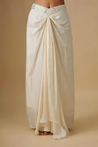 Ivory embroidered satin cape set