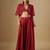 Red embroidered satin cape set