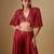Red embroidered satin cape set