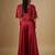 Red embroidered satin cape set