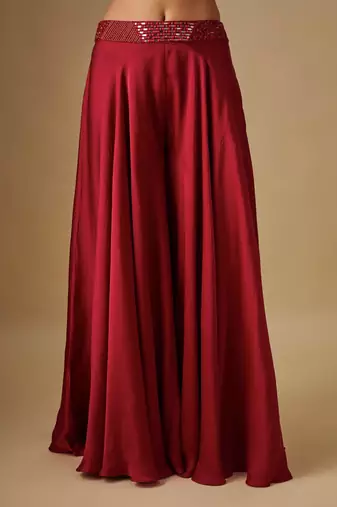 Red embroidered satin cape set