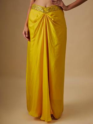 Yellow embroidered satin cape set 4